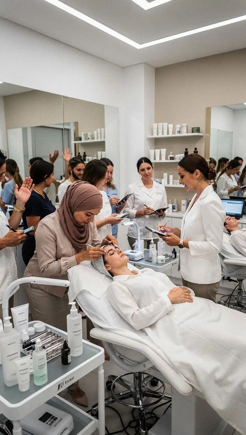 Spotkanie mentoringowe z ekspertami branży beauty, omawiające strategie rozwoju biznesu i budowania marki.